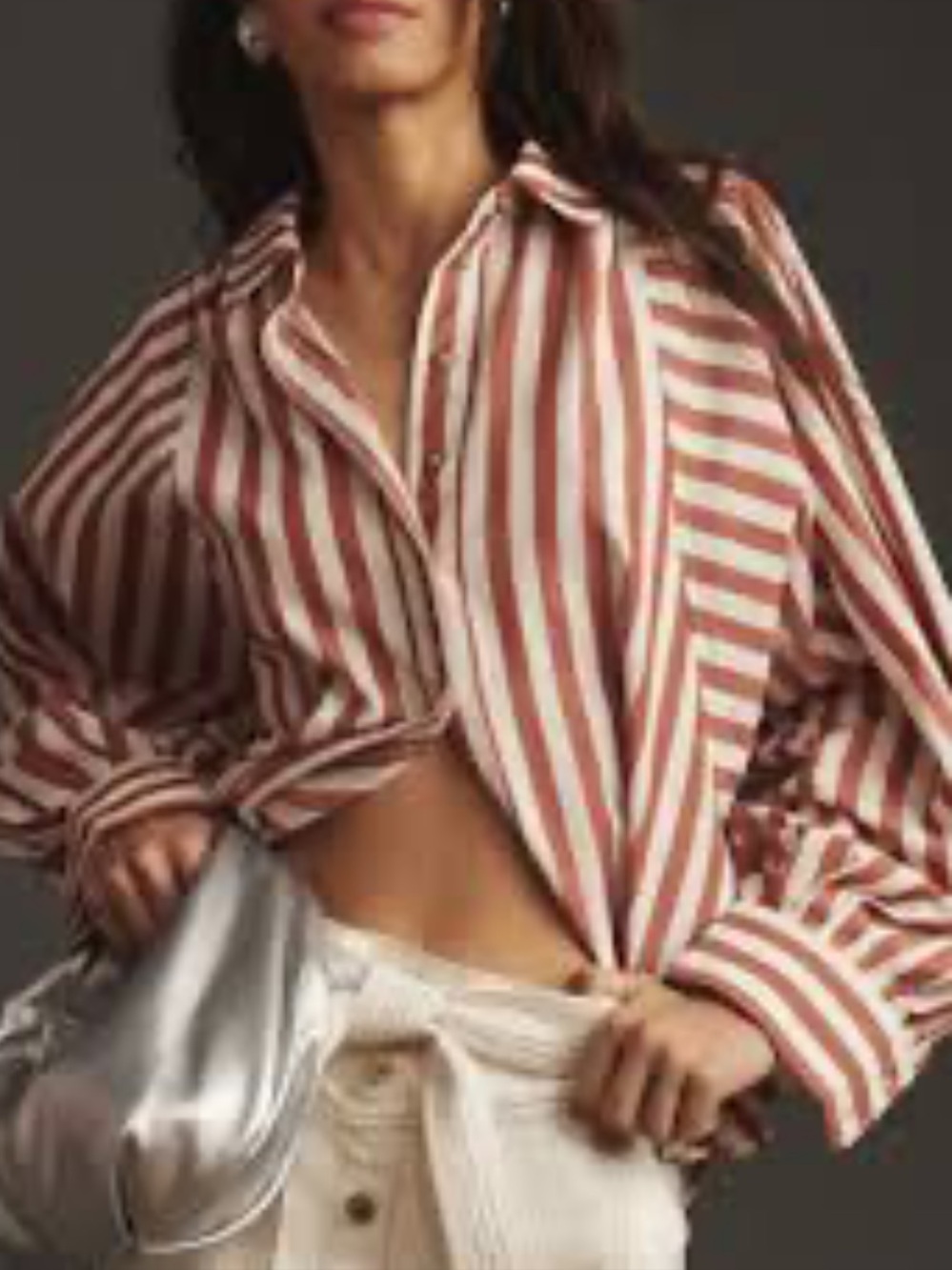 Pilcro Brown & White Bailey Boyfriend Batwing Buttondown Blouse Sz 2X
